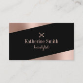 Matig roos goud & zwarte schaar haarstylist visitekaartje (Voorkant)