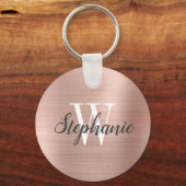 Matig Roos goudborsgeborsteld metalen monogram Sleutelhanger (Voorkant)