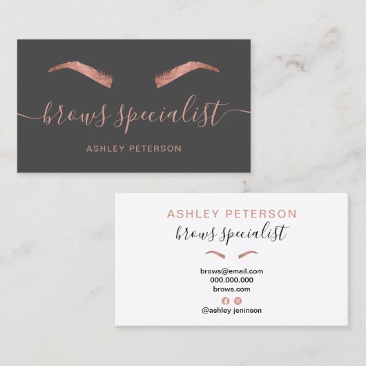 Matig roos goudbrauwen trendy grijs visitekaartje (Voorkant / Achterkant)