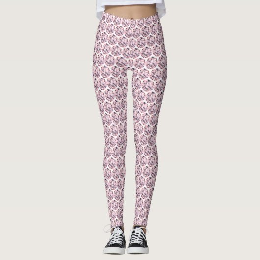 Matig roos gouddiamant fractaal mozaïekpatroon leggings (Voorkant)