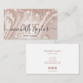 Matig roos gouddruppels marmer monogram visitekaartje (Voorkant / Achterkant)