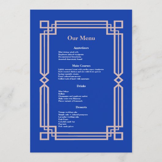 Matig Roos gouden grens marineblauw huwelijk Menu (Voorkant)