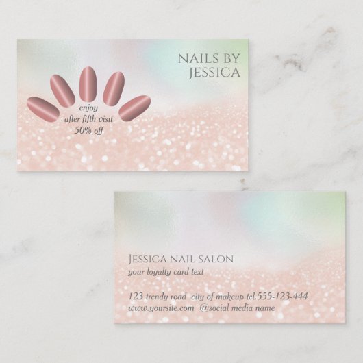 Matig roos gouden nagel. visitekaartje (Voorkant / Achterkant)