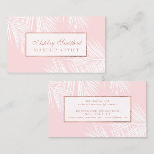 Matig roos gouden zwarte roze platte boombladmake- visitekaartje (Voorkant / Achterkant)