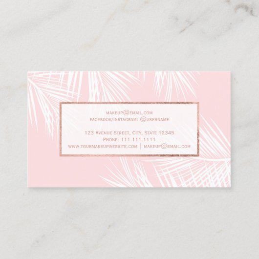 Matig roos gouden zwarte roze platte boombladmake- visitekaartje (Achterkant)