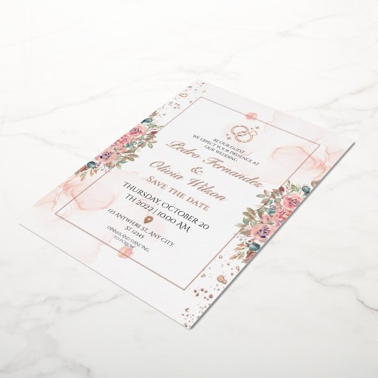 Matig roos goudfolie bruiloft folie uitnodiging (Gedraaid)