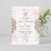 Matig roos goudfolie bruiloft folie uitnodiging (Staand Voorkant)