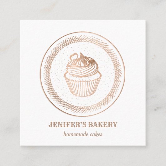Matig roos goudfolie cupcake homemade bakker vierkante visitekaartje (Voorkant)