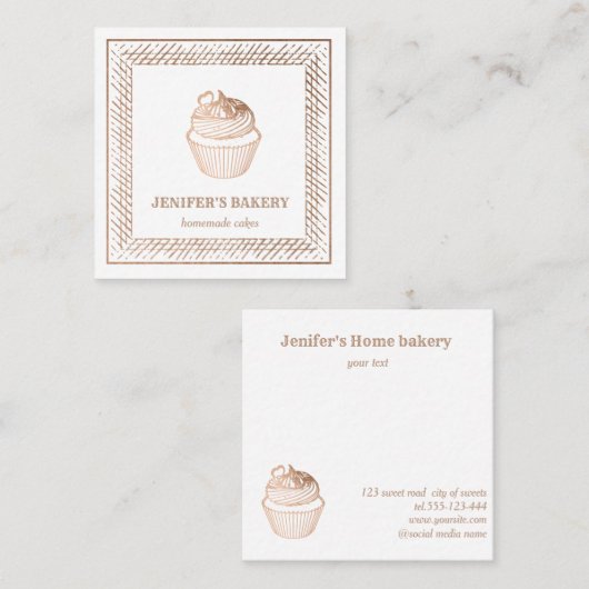 Matig roos goudfolie cupcake homemade bakker vierkante visitekaartje (Voorkant / Achterkant)