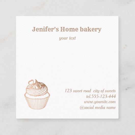 Matig roos goudfolie cupcake homemade bakker vierkante visitekaartje (Achterkant)