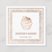 Matig roos goudfolie cupcake homemade bakker vierkante visitekaartje (Voorkant)