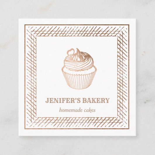 Matig roos goudfolie cupcake homemade bakker vierkante visitekaartje (Voorkant)