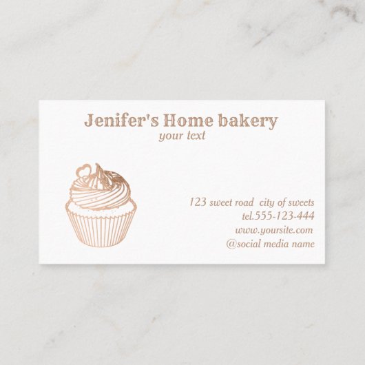 Matig roos goudfolie cupcake homemade bakker visitekaartje (Achterkant)