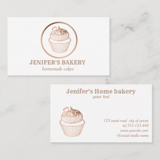 Matig roos goudfolie cupcake homemade bakker visitekaartje (Voorkant / Achterkant)