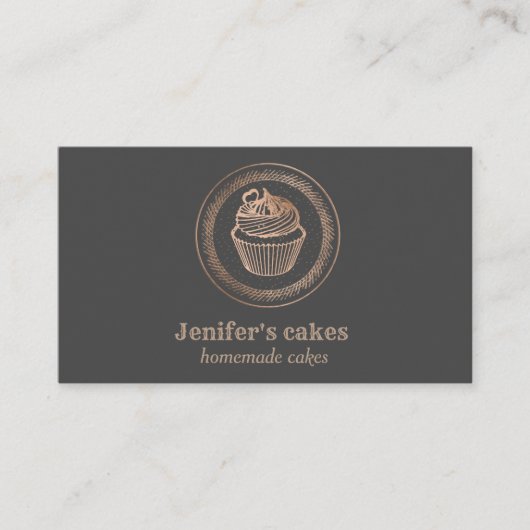 Matig roos goudfolie cupcake homemade bakker visitekaartje (Voorkant)