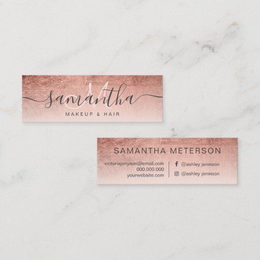 Matig roos goudfolie ombre makeup haar mini visitekaartje (Voorkant / Achterkant)