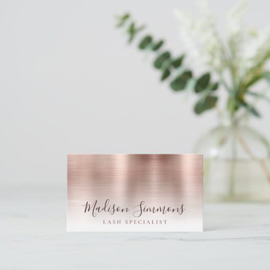 Matig Roos goudgeborsteld Metaal Monogram Manuscri Visitekaartje (Staand voorkant)