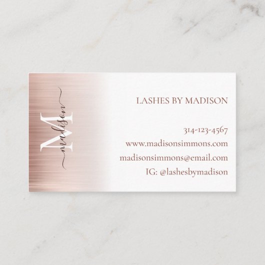 Matig Roos goudgeborsteld Metaal Monogram Manuscri Visitekaartje (Achterkant)