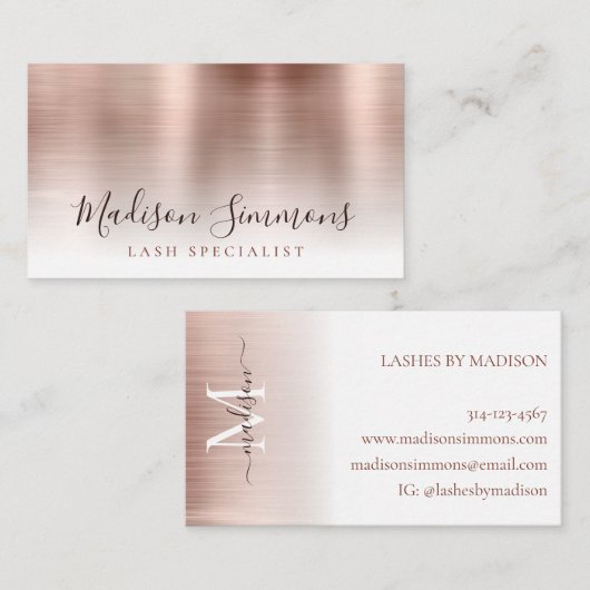 Matig Roos goudgeborsteld Metaal Monogram Manuscri Visitekaartje (Voorkant / Achterkant)