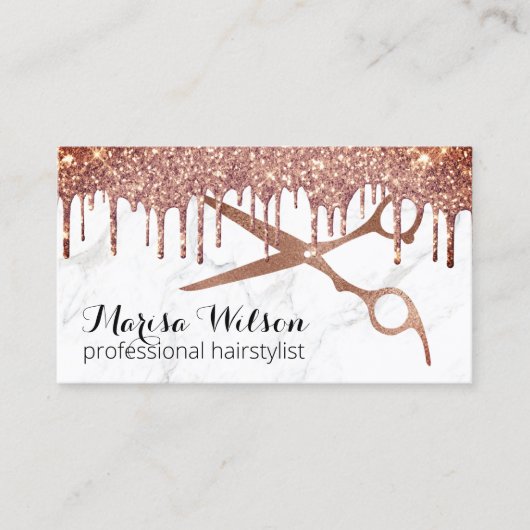 Matig roos goudglitter druppelt marmer visitekaartje (Voorkant)