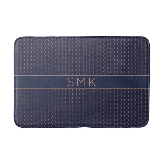 Matig Roos goudolie marineblauw Hexagon Monogram Badmat (Voorkant)
