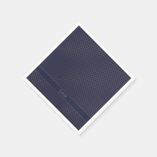 Matig Roos goudolie marineblauw Hexagon Monogram Servet (Hoek)