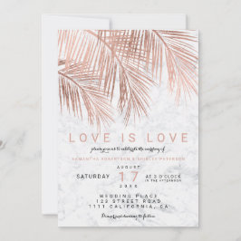 Matig roos goudpalm marmer lesbische bruiloft kaart