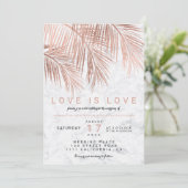 Matig roos goudpalm marmer lesbische bruiloft kaart (Staand voorkant)