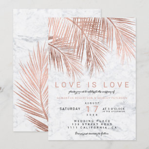 Matig roos goudpalm marmer lesbische bruiloft kaart