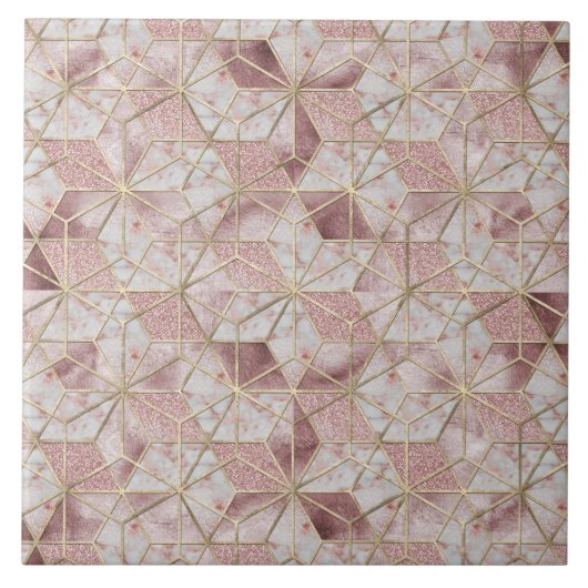 Matig roos goudvormig patroon met sterren tegeltje (Voorkant)