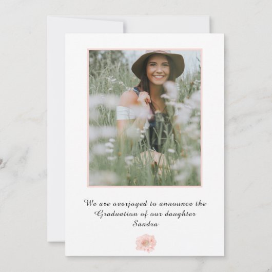 Matig, roze bloem afstuderen aankondiging (Achterkant)