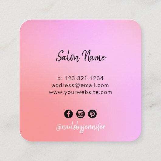 Matig roze en paarse gradiëntnagels vierkante visitekaartje (Achterkant)