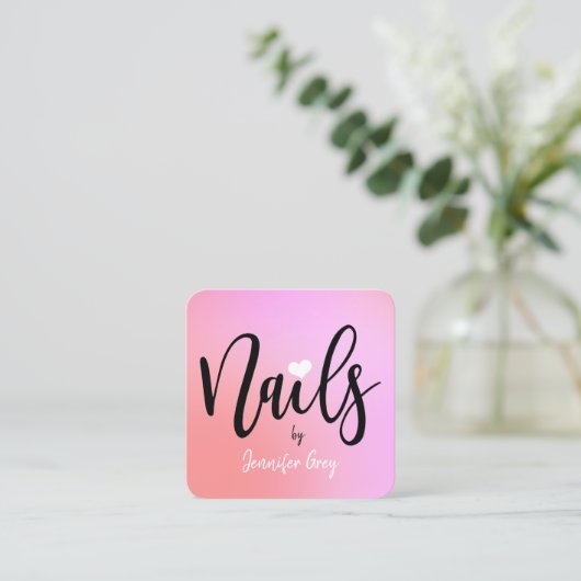 Matig roze en paarse gradiëntnagels vierkante visitekaartje (Staand voorkant)