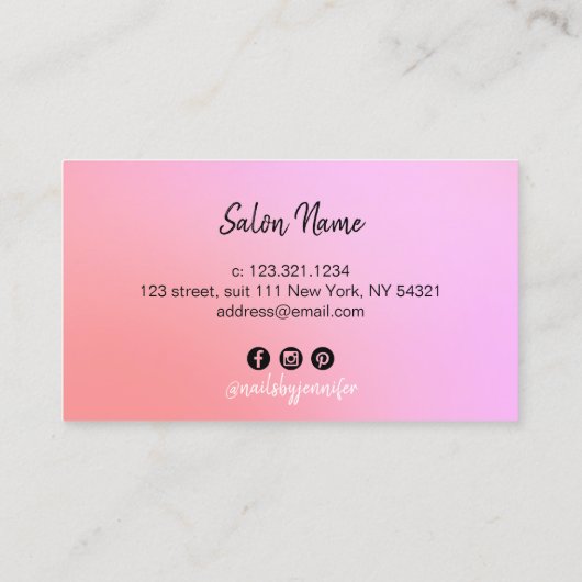 Matig roze en paarse gradiëntnagels visitekaartje (Achterkant)