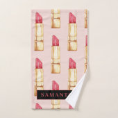 Matig roze en rode lipstick, meisje met naam bad handdoek (Handdoek)