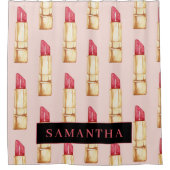 Matig roze en rode lipstick, meisje met naam douchegordijn (Voorkant)