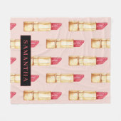 Matig roze en rode lipstick, meisje met naam fleece deken (Voorkant (Horizontaal))