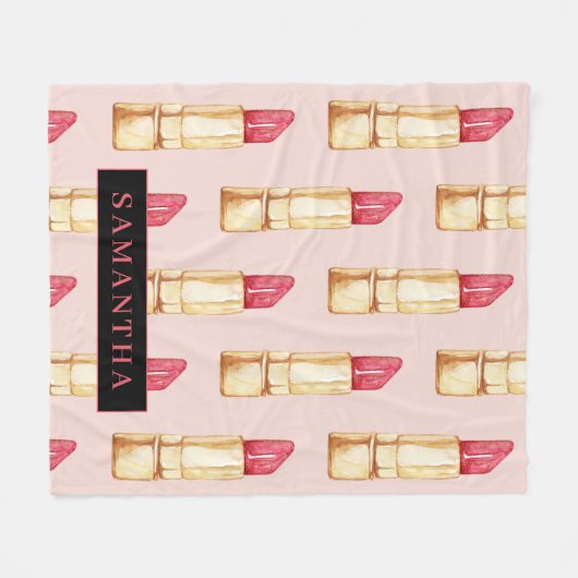 Matig roze en rode lipstick, meisje met naam fleece deken (Voorkant (Horizontaal))