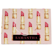 Matig roze en rode lipstick, meisje met naam groot cadeauzakje (Voorkant)