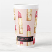 Matig roze en rode lipstick, meisje met naam latte mok (Voorkant)