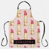 Matig roze en rode lipstick, meisje met naam schort (Voorkant)