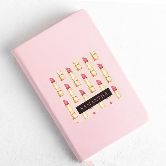 Matig roze en rode lipstick, meisje met naam vierkante sticker