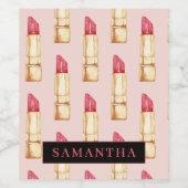 Matig roze en rode lipstick, meisje met naam wijn etiket (Enkel label)