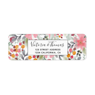 Matig roze florale waterverf botanisch patroon etiket