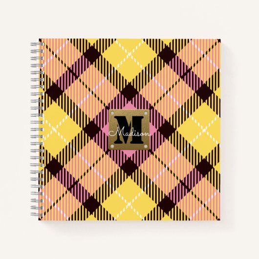 Matig roze geel speldenstartanleder Monogram Notitieboek (Voorkant)