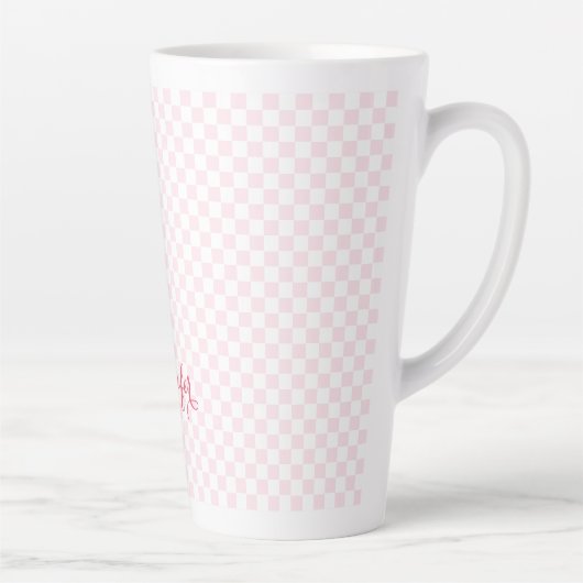 Matig roze gerangschikt elegant monogram voor Typo Latte Mok (Rechts)