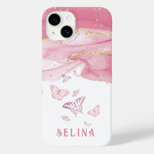 Matig roze glitterchema, monogrammen Case-Mate iPhone 14 hoesje