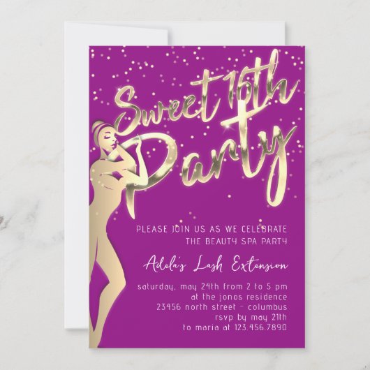 Matig roze Gold Sweet 16th Party script Kaart (Voorkant)