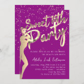 Matig roze Gold Sweet 16th Party script Kaart (Voorkant / Achterkant)
