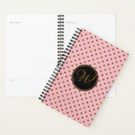 Matig roze goudzwart Glitter Polka Dots Monogram Planner